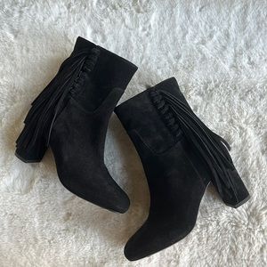 Longchamp Black Fringe Ankle Booties